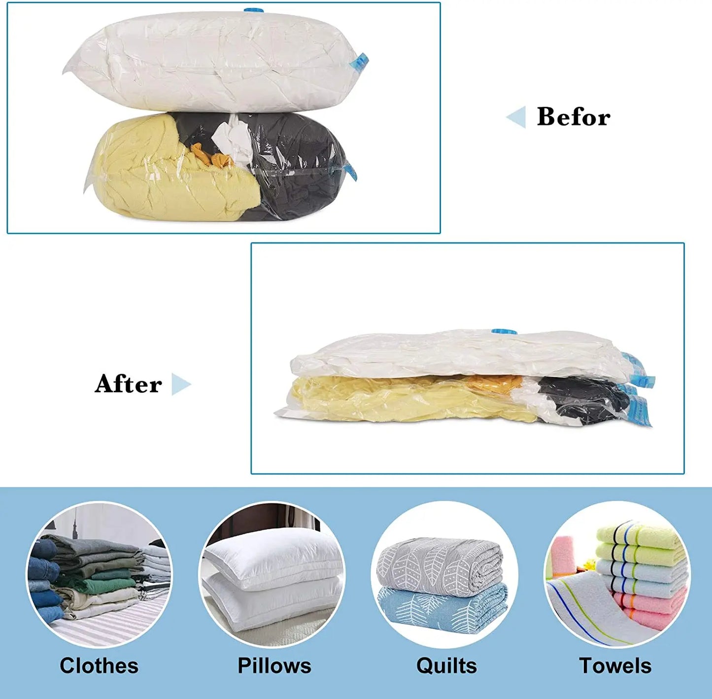 5Pcs Vacuum Storage Bags Vacuum Seal Bags for Clothes Pillow Bedding Blanket Storage