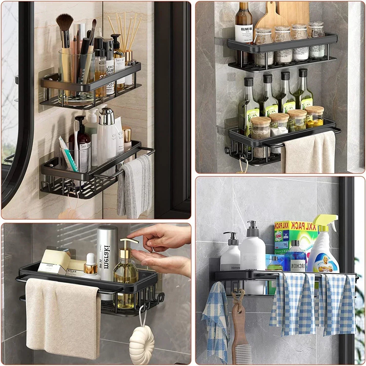 Aluminium Bathroom Corner Rack Shower Organiser Corner Shelf No-Drill Mounting