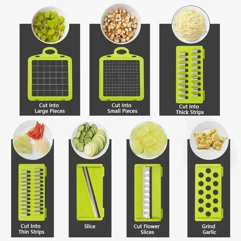 14/16 in 1 Multifunctional Fruit & Vegetable Cutter Ratchet Food Grater Container