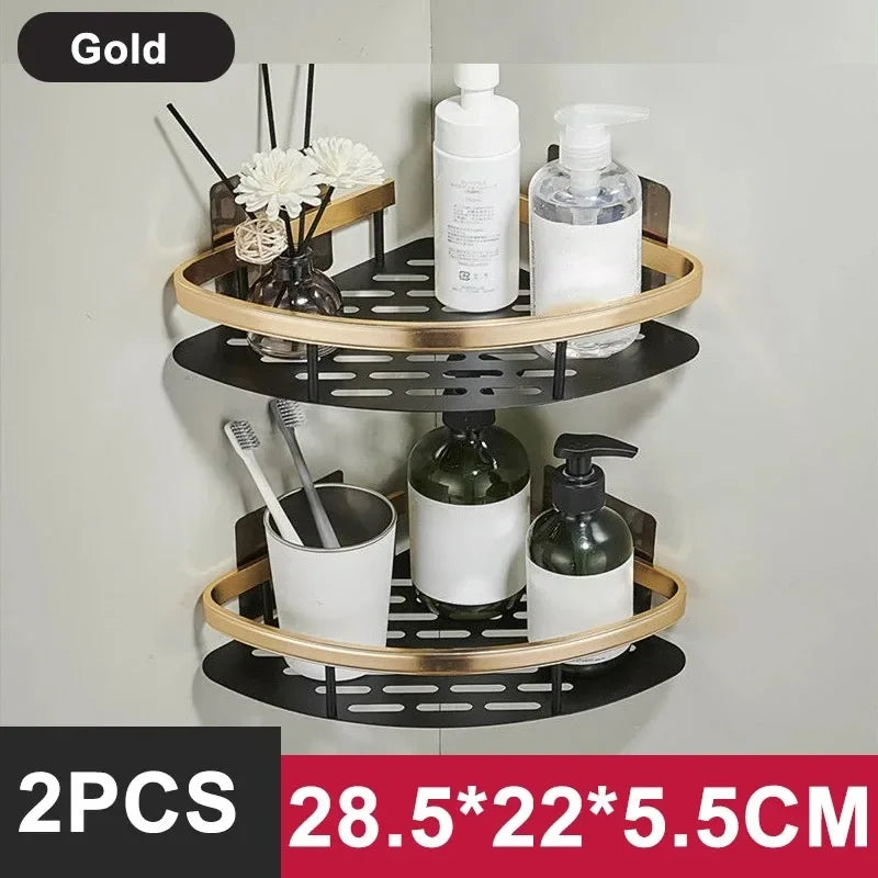 Aluminium Bathroom Corner Rack Shower Organiser Corner Shelf No-Drill Mounting