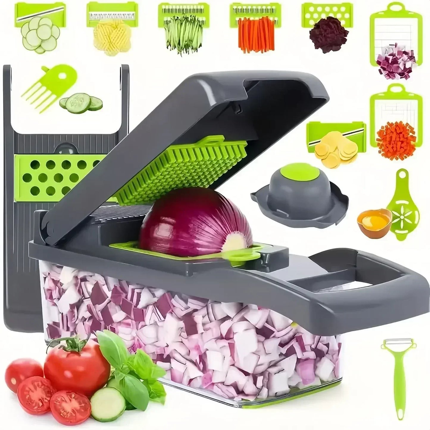 14/16 in 1 Multifunctional Fruit & Vegetable Cutter Ratchet Food Grater Container