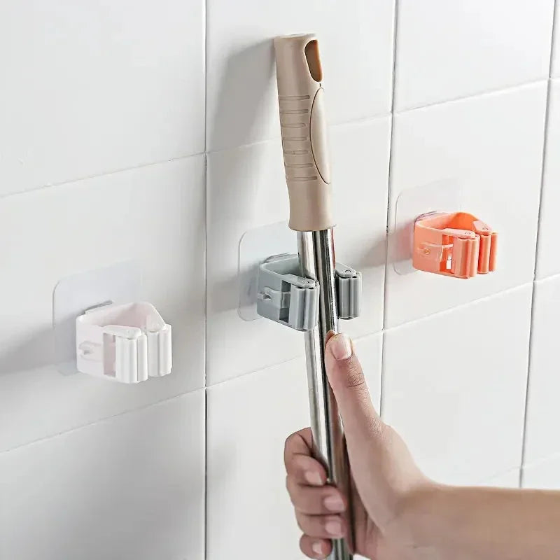 Multi-Purpose Adhesive Wall Mounted Broom, Mop, Umbrella Holding Hooks