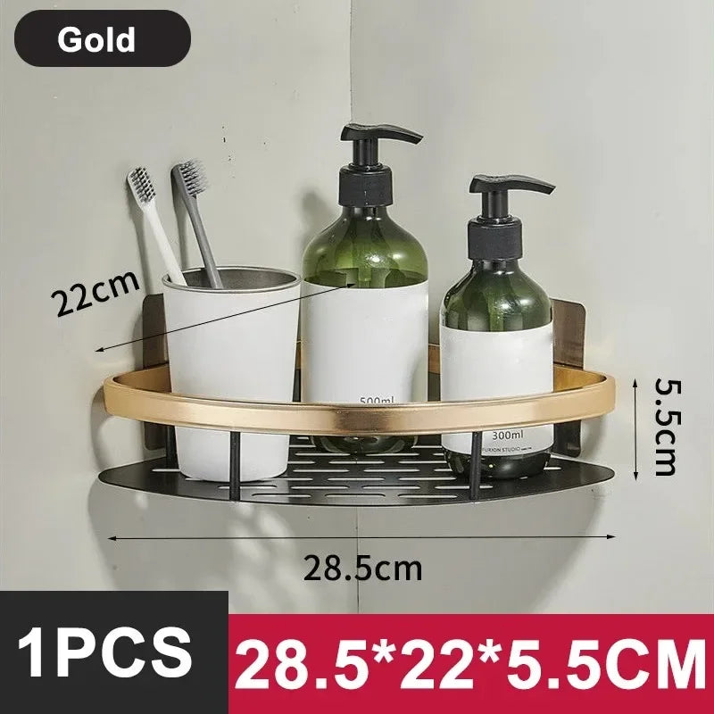 Aluminium Bathroom Corner Rack Shower Organiser Corner Shelf No-Drill Mounting