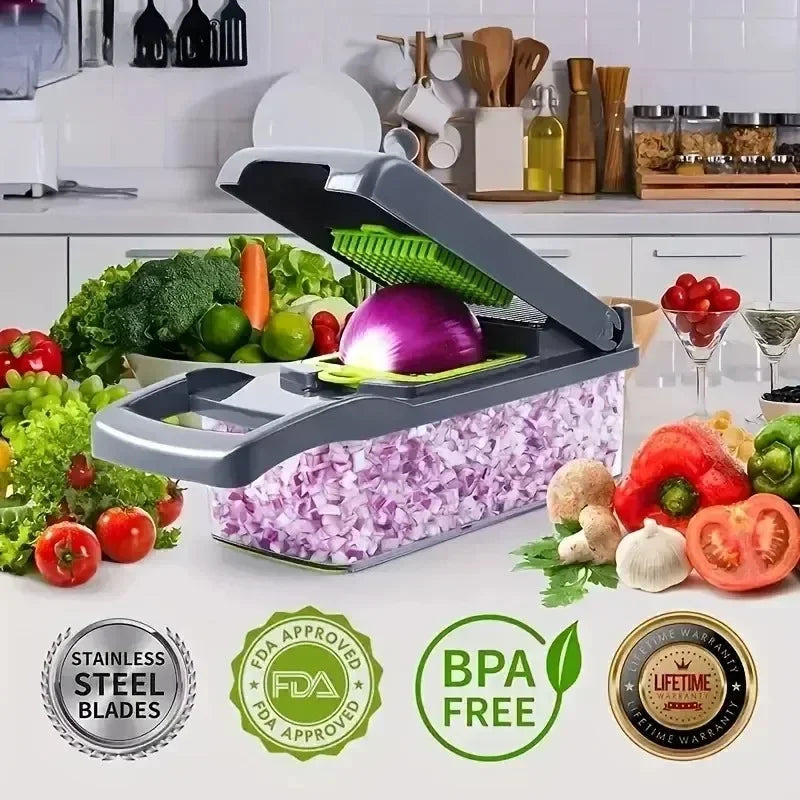 14/16 in 1 Multifunctional Fruit & Vegetable Cutter Ratchet Food Grater Container