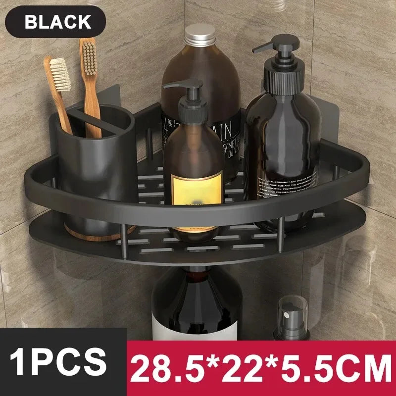 Aluminium Bathroom Corner Rack Shower Organiser Corner Shelf No-Drill Mounting
