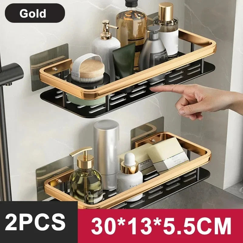 Aluminium Bathroom Corner Rack Shower Organiser Corner Shelf No-Drill Mounting