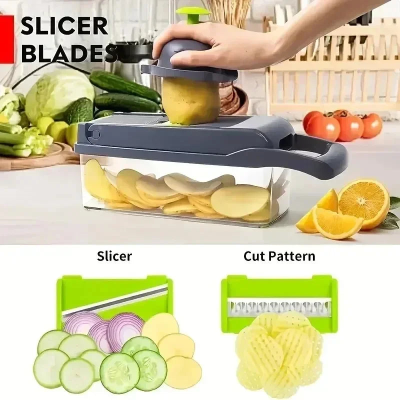 14/16 in 1 Multifunctional Fruit & Vegetable Cutter Ratchet Food Grater Container