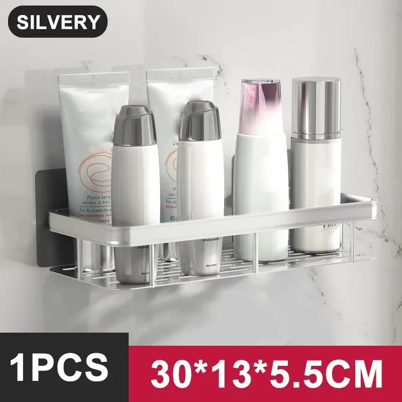 Aluminium Bathroom Corner Rack Shower Organiser Corner Shelf No-Drill Mounting