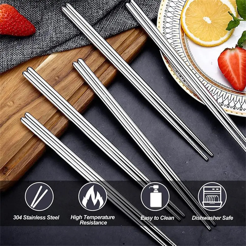 10PCS Stainless Steel Reusable Chopsticks