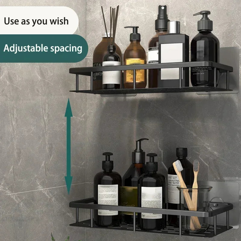 Aluminium Bathroom Corner Rack Shower Organiser Corner Shelf No-Drill Mounting