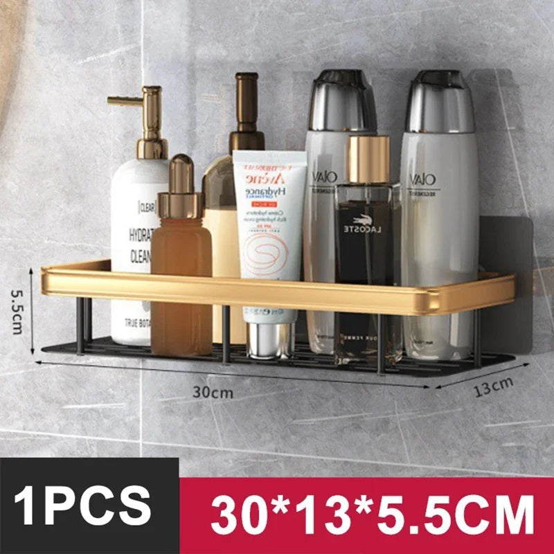 Aluminium Bathroom Corner Rack Shower Organiser Corner Shelf No-Drill Mounting
