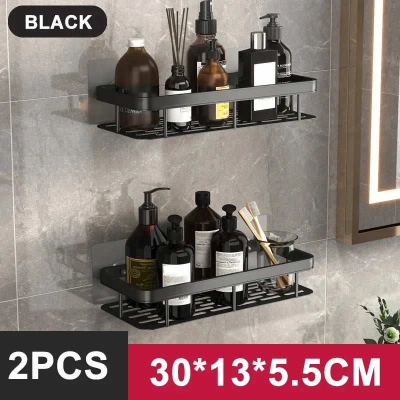 Aluminium Bathroom Corner Rack Shower Organiser Corner Shelf No-Drill Mounting