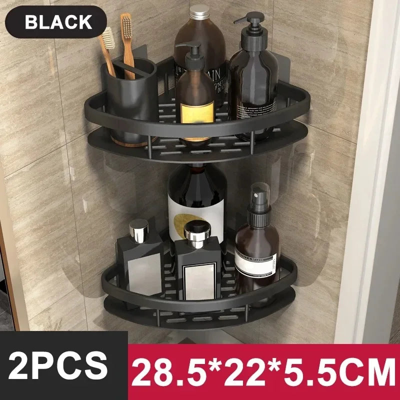 Aluminium Bathroom Corner Rack Shower Organiser Corner Shelf No-Drill Mounting