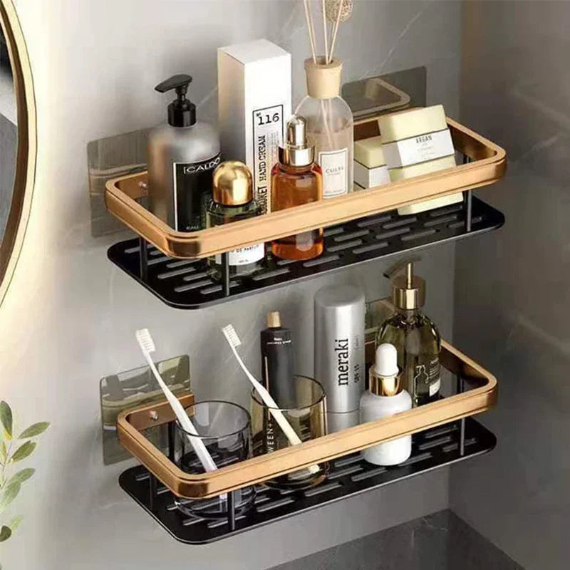 Aluminium Bathroom Corner Rack Shower Organiser Corner Shelf No-Drill Mounting