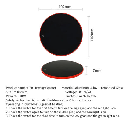 USB Heating Coaster Drink Warmer Temperature Adjustable Warming Pad