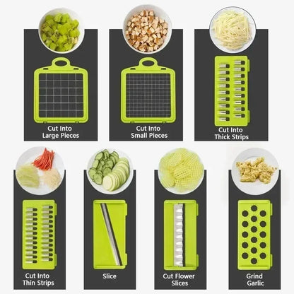 14/16 in 1 Multifunctional Fruit & Vegetable Cutter Ratchet Food Grater Container