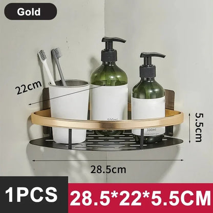 Aluminium Bathroom Corner Rack Shower Organiser Corner Shelf No-Drill Mounting