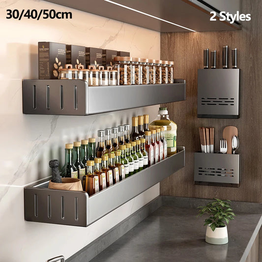 Wall Mounted Kitchen Shelf Organizer Aluminium Spice Storage Rack
