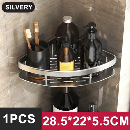 Aluminium Bathroom Corner Rack Shower Organiser Corner Shelf No-Drill Mounting