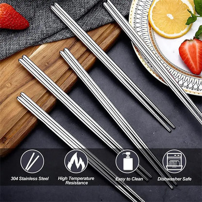 10PCS Stainless Steel Reusable Chopsticks