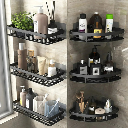 Aluminium Bathroom Corner Rack Shower Organiser Corner Shelf No-Drill Mounting
