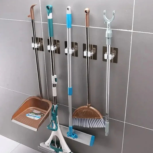 Multi-Purpose Adhesive Wall Mounted Broom, Mop, Umbrella Holding Hooks